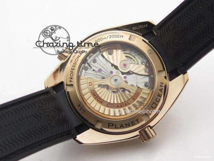 0522 Planet Ocean Professional Rose Gold Liquid Metal V6F 42mm On Black Rubber Strap A Vibrant 8266
